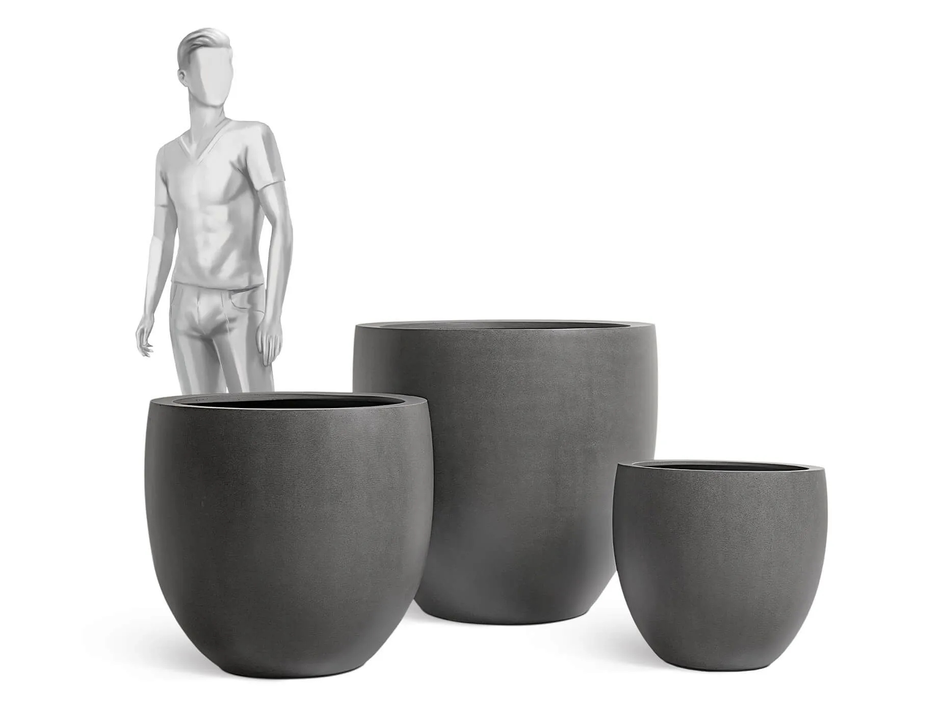 Кашпо Beton - TREEZ Effectory - Тёмно-серый бетон - Большой округлый конус