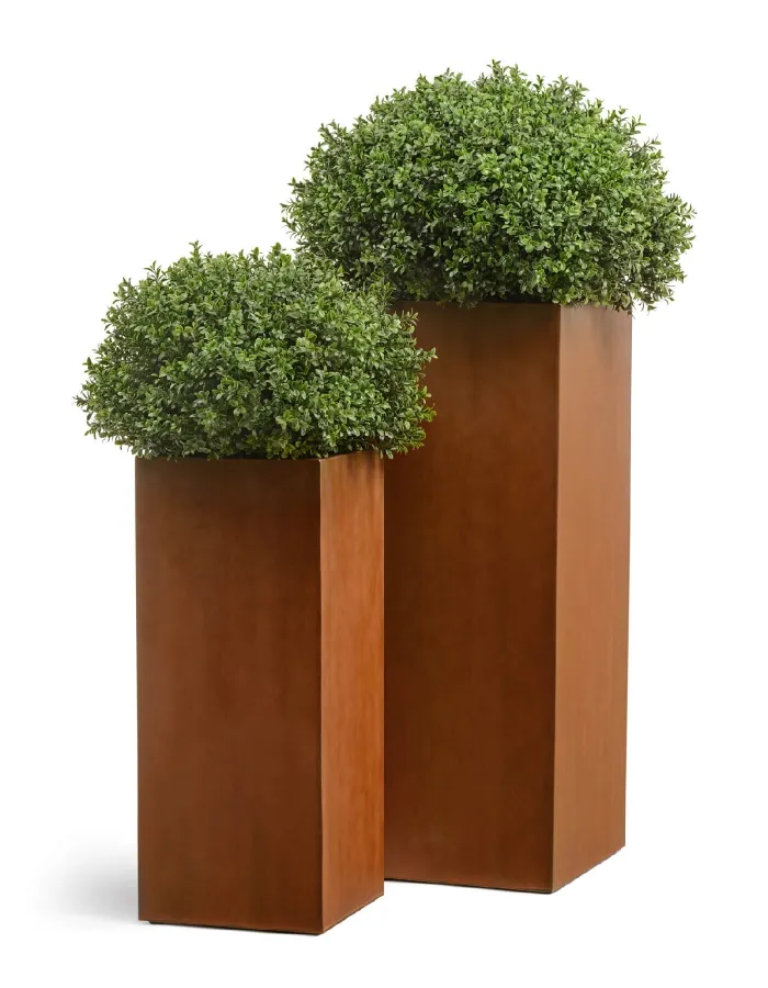 Кашпо TREEZ Effectory - Corten Steel - Высокий куб - Кортеновская сталь - Бархатистая окись