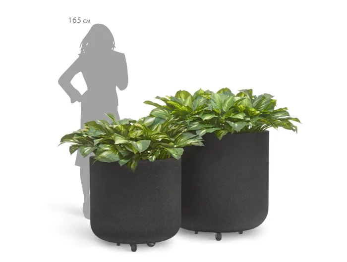 Кашпо Hard Rock - TREEZ ERGO - Чёрный песок - Цилиндрическая чаша на колёсиках