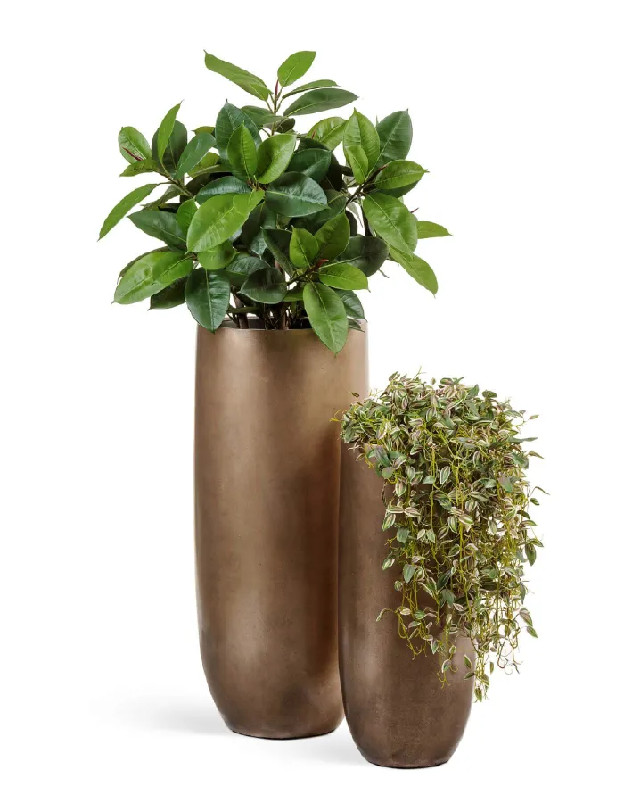 Кашпо Metal - TREEZ Effectory - Тёмное матовое золото - Высокий округлый конус