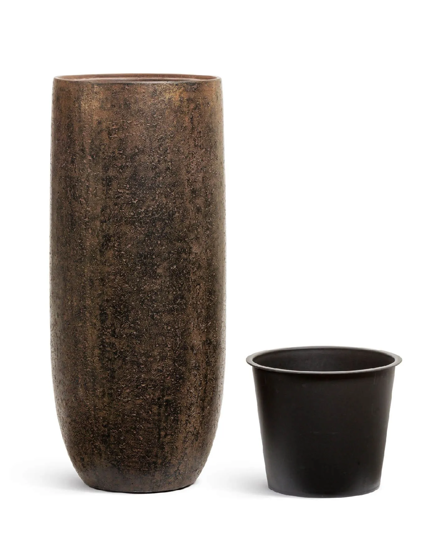 Кашпо Metal - TREEZ Effectory - Rough с золотой патиной -  Высокий округлый конус