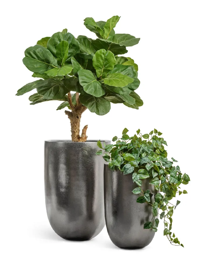 Кашпо Metal - TREEZ Effectory - Стальное серебро - Высокая конус-чаша