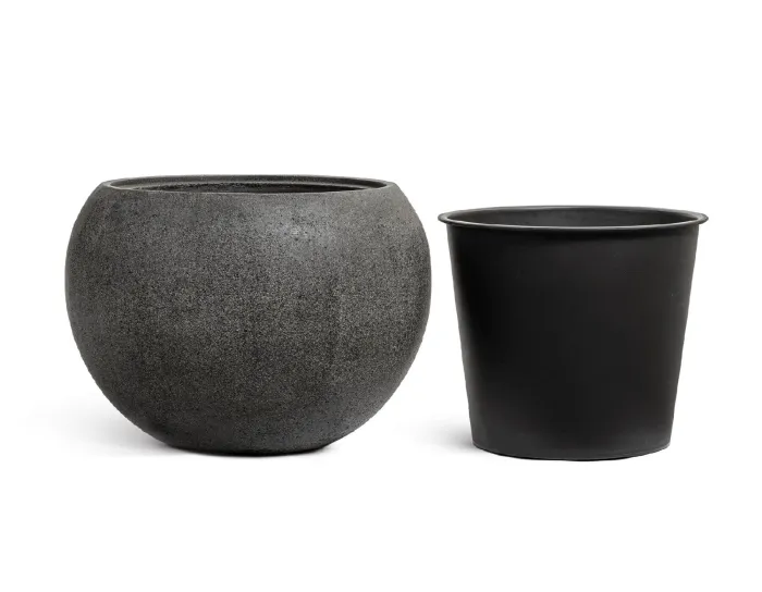 Кашпо Stone - TREEZ Effectory - Тёмно-серый камень -  Большая полусфера