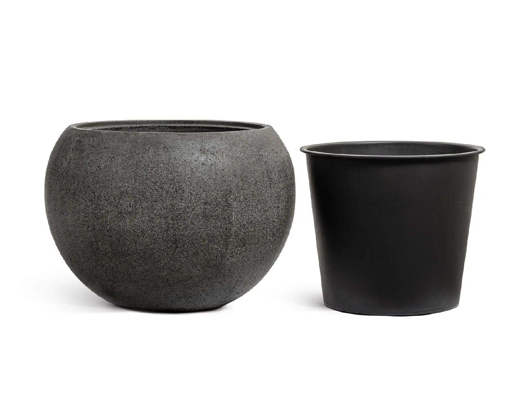 Кашпо Stone - TREEZ Effectory - Тёмно-серый камень -  Большая полусфера