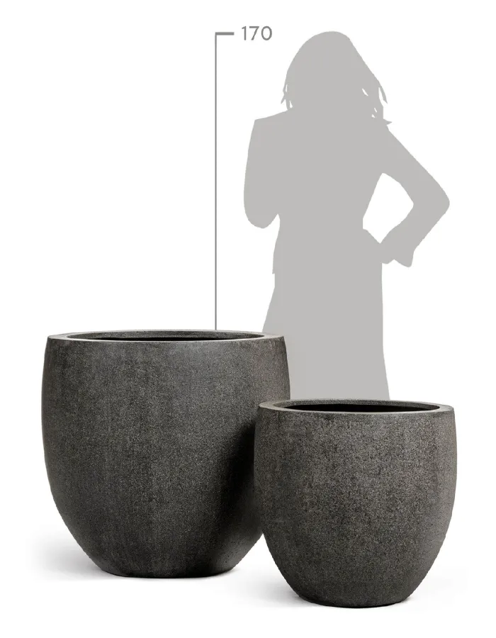 Кашпо Stone -TREEZ Effectory - Тёмно-серый камень -  Большой округлый конус