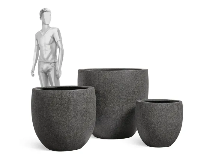 Кашпо Stone -TREEZ Effectory - Тёмно-серый камень -  Большой округлый конус