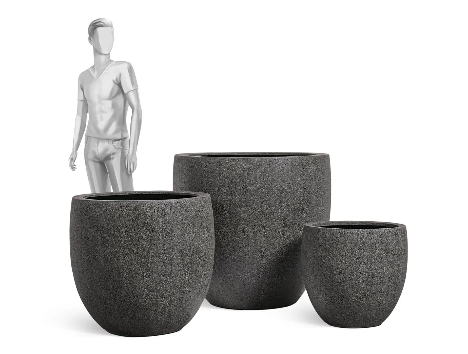 Кашпо Stone -TREEZ Effectory - Тёмно-серый камень -  Большой округлый конус