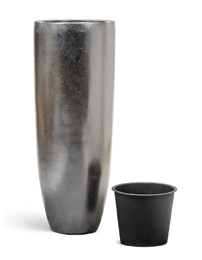 Кашпо Metal - TREEZ Effectory - Стальное серебро - Высокий конус Giant