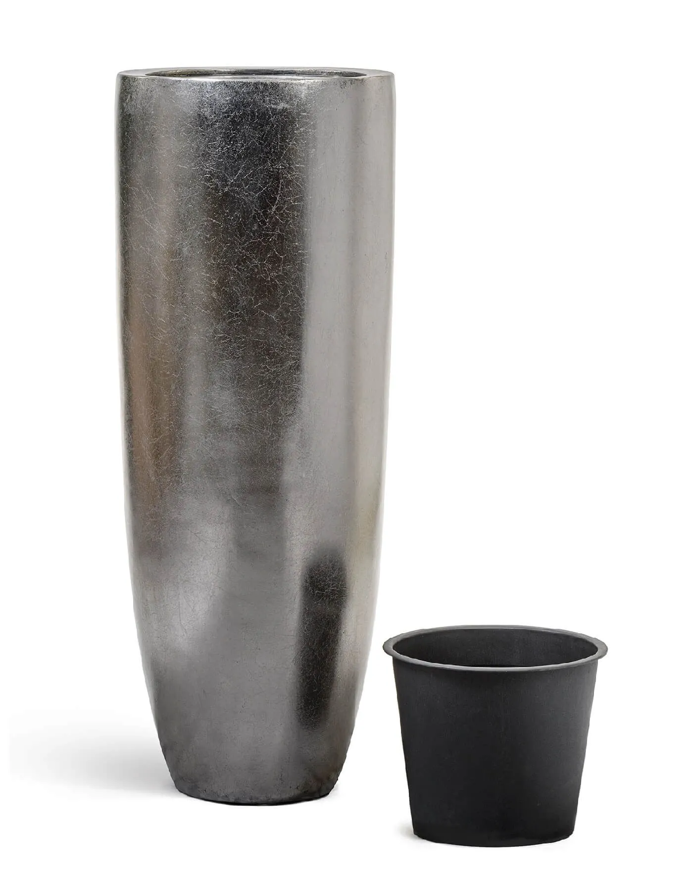 Кашпо Metal - TREEZ Effectory - Стальное серебро - Высокий конус Giant