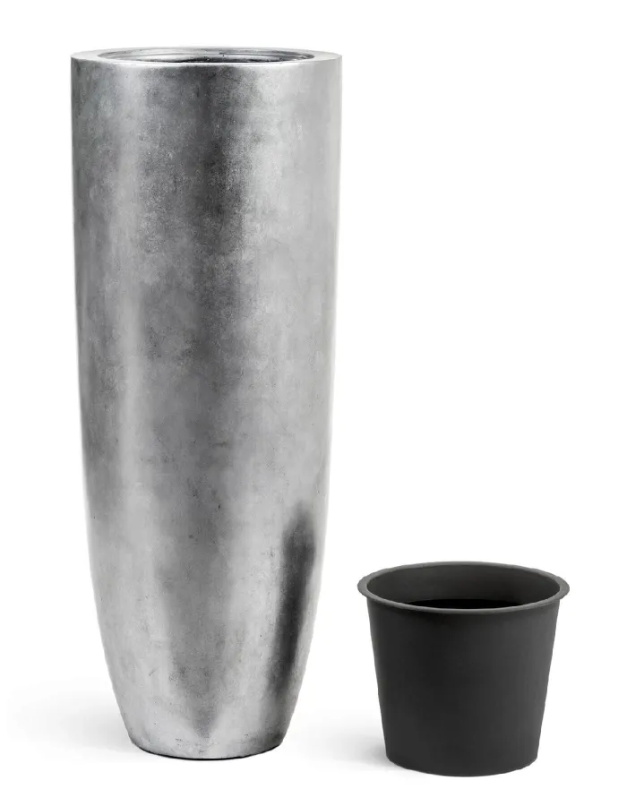 Кашпо Metal - TREEZ Effectory - Серебро - Высокий конус Giant