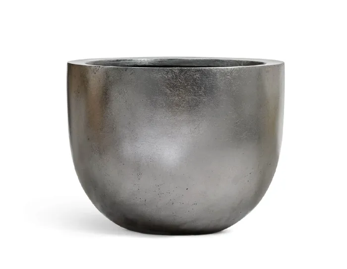 Кашпо Metal - TREEZ Effectory - Низкая конус-чаша - Стальное серебро