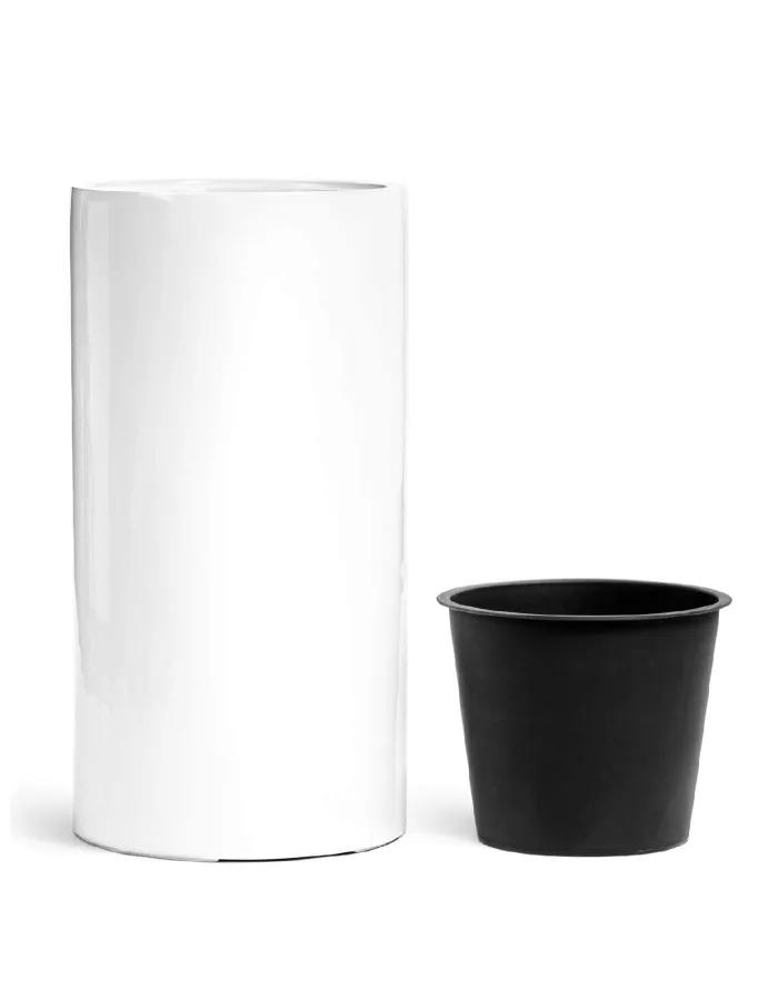 Кашпо Gloss - TREEZ Effectory - Белый глянцевый лак - Цилиндр высокий