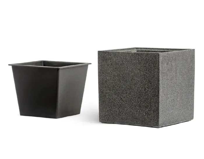 Кашпо Stone - TREEZ Effectory - Тёмно-серый камень - Куб