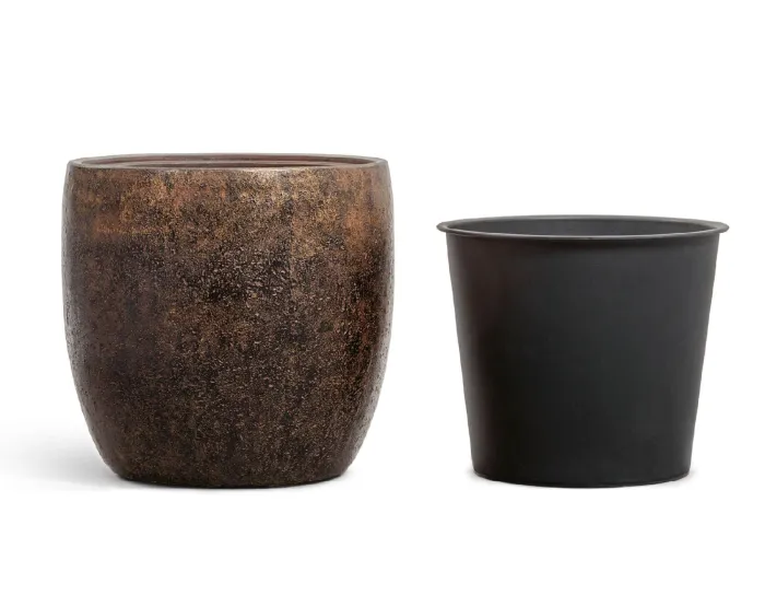 Кашпо Metal -  TREEZ Effectory - Rough с золотой патиной - Конус-чаша