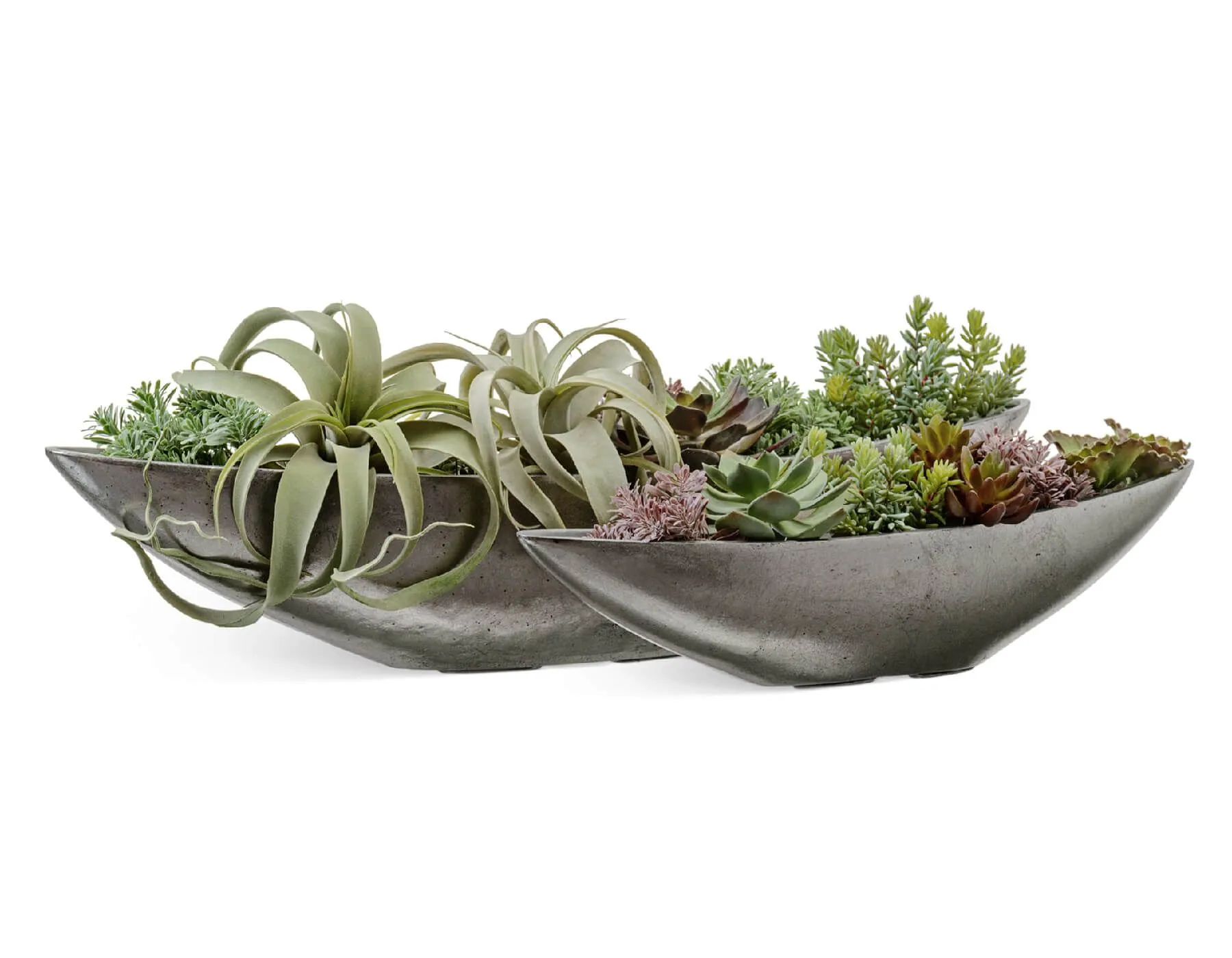 Кашпо Metal - TREEZ Effectory -  2 размера Ваза-Лодка - Серебро стальное