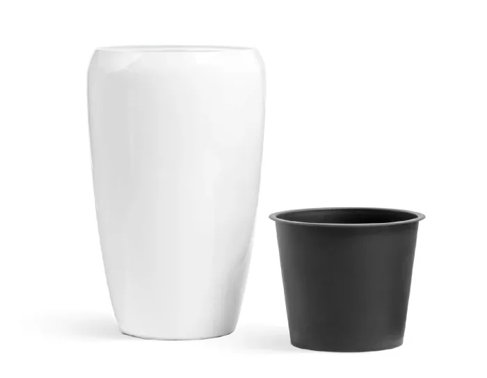 Кашпо Gloss -TREEZ Effectory - Конус высокий округлый  - Лак белый глянцевый