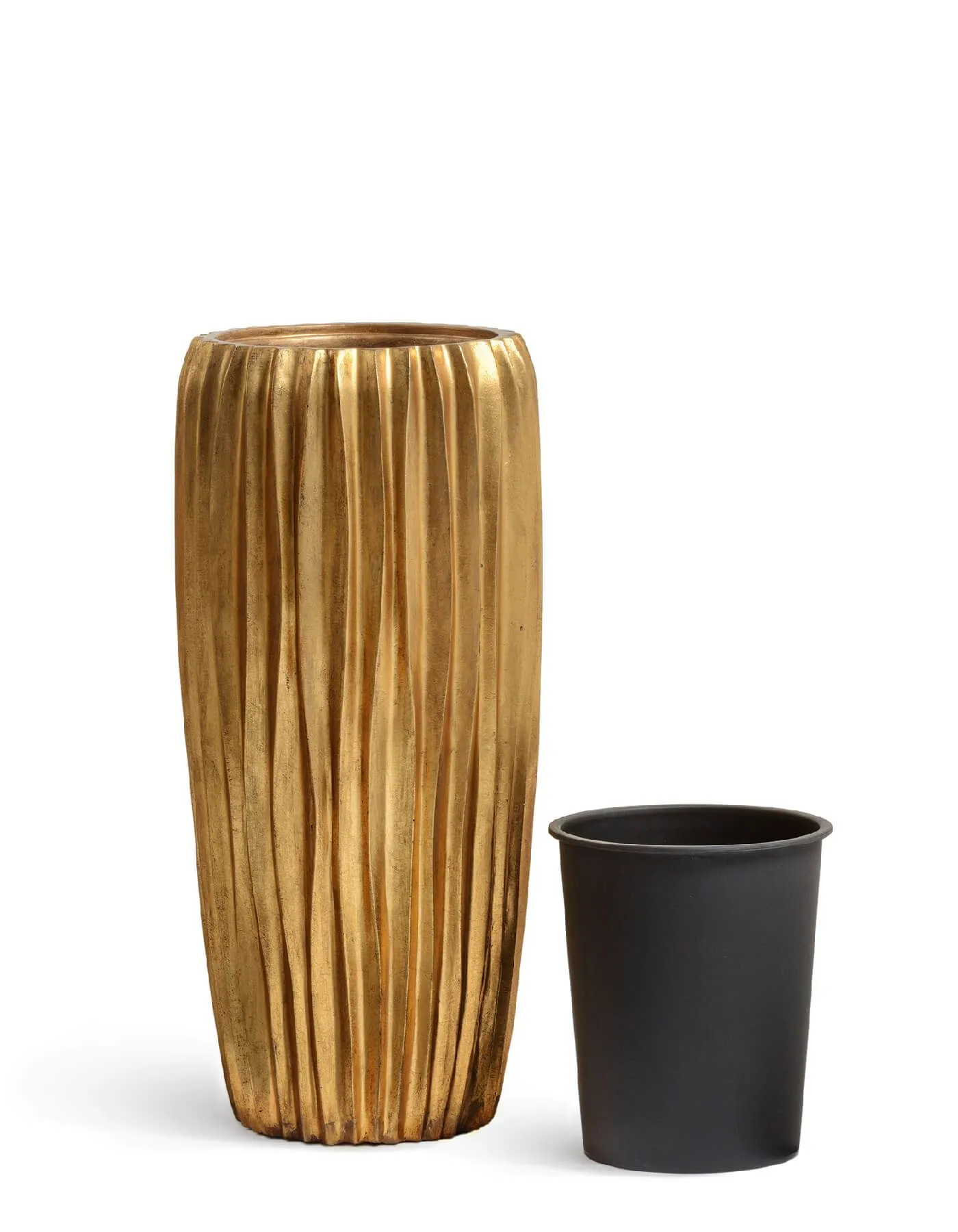 Кашпо Metal - TREEZ Effectory - Design Wave конус Высокий - золото Сусальное