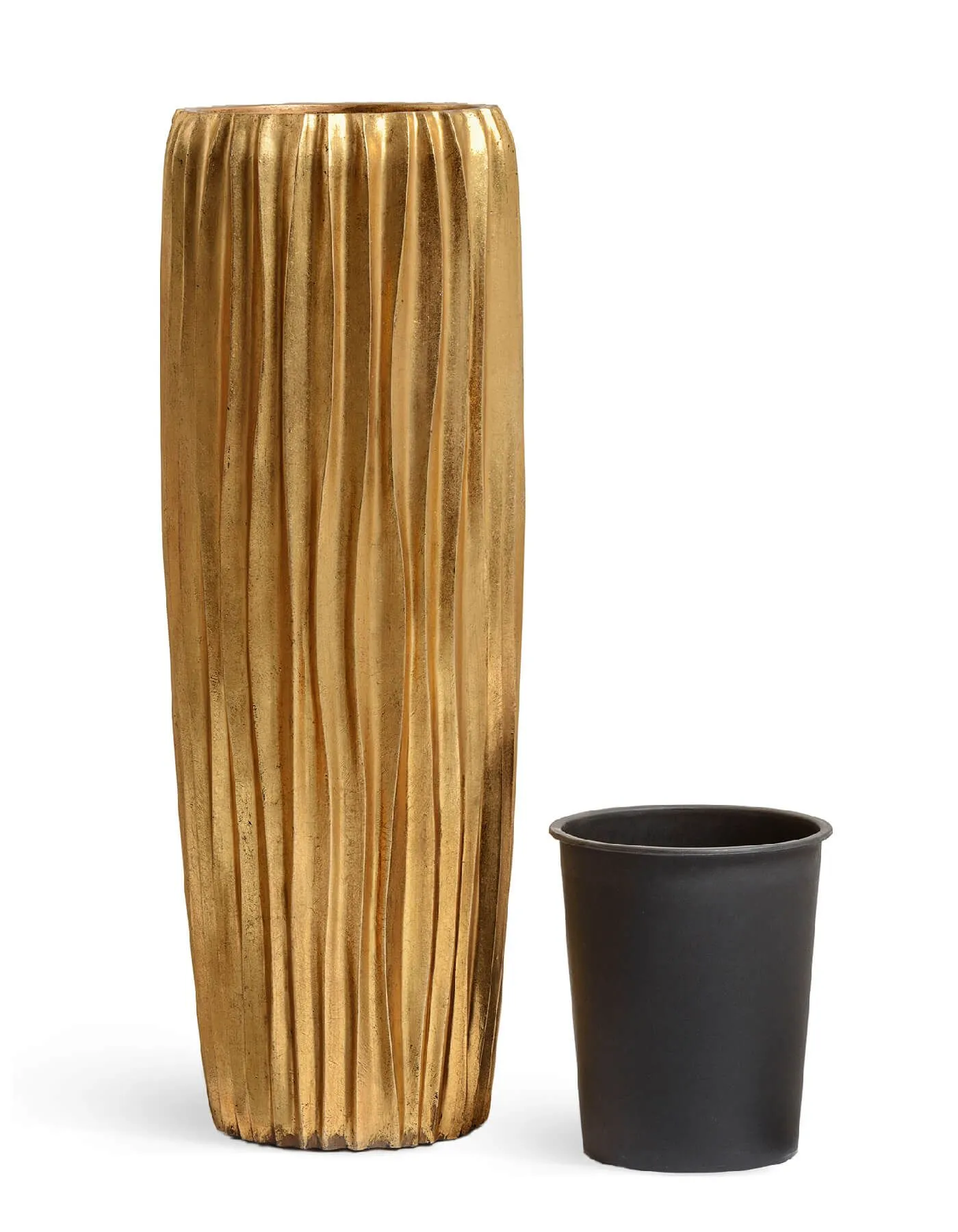 Кашпо Metal - TREEZ Effectory - Design Wave конус Высокий - золото Сусальное