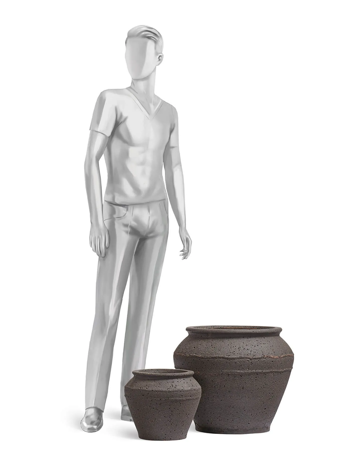 Кашпо Nero - TREEZ ERGO - Чёрный туф - Чаша-амфора