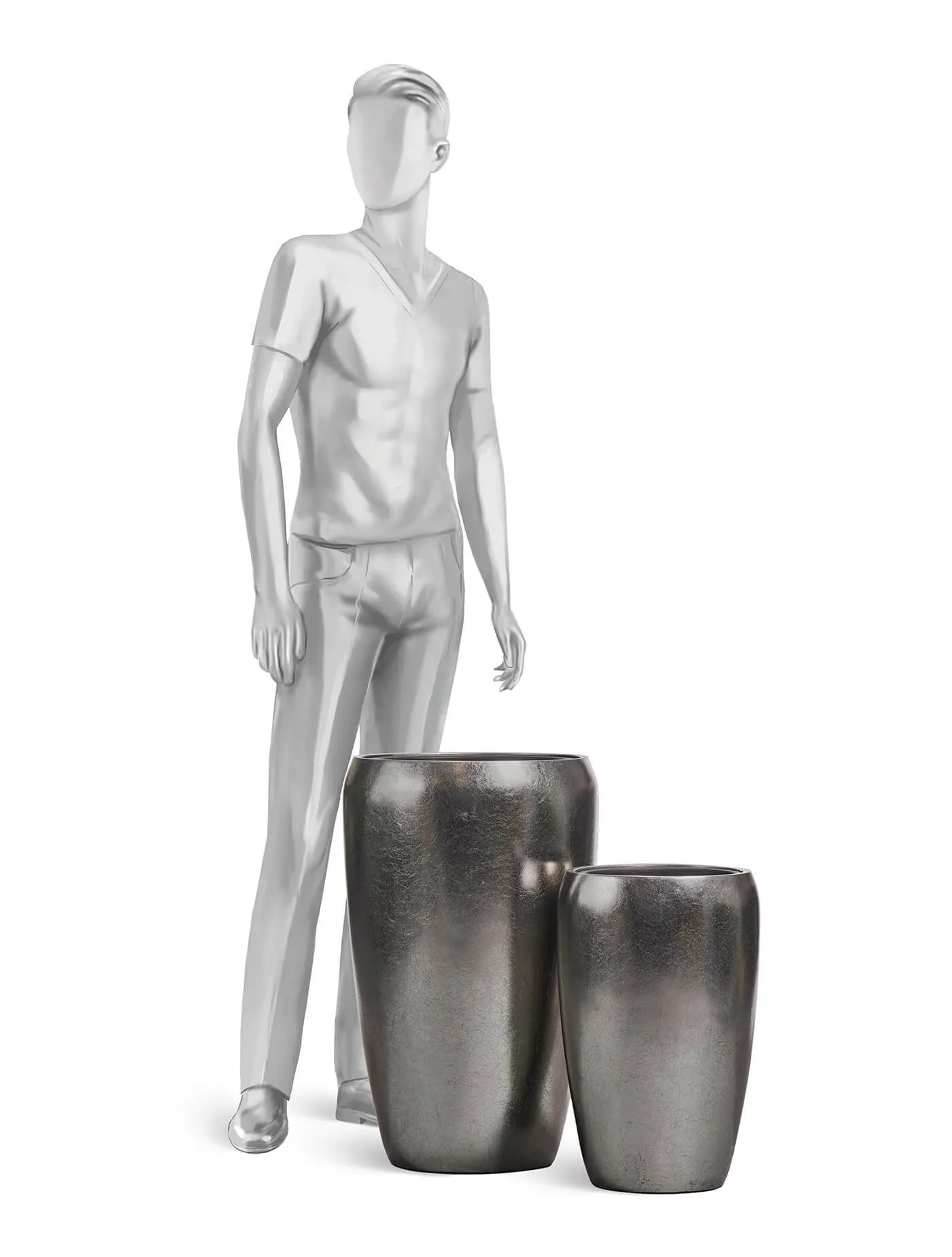 Кашпо Metal - TREEZ Effectory - Стальное серебро - Высокий округлый конус