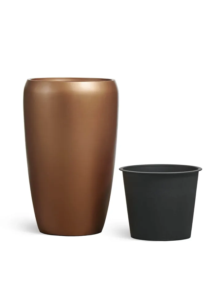 Кашпо Metal - TREEZ Effectory - Лаковое тёмное золото -  Высокий округлый конус