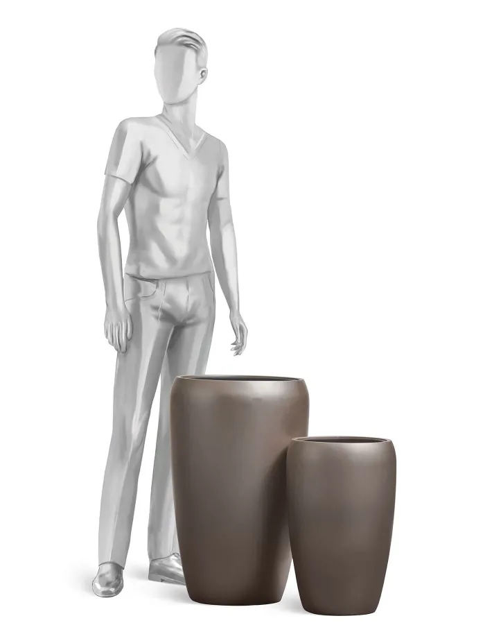 Кашпо Metal - TREEZ Effectory - Лаковое тёмное серебро - Высокий округлый конус