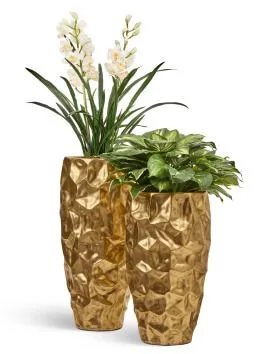 Композиция № 39 - кашпо Treez Effectory Metal Design Crumple Сусальное золото с Орхидеей